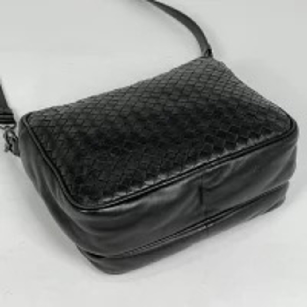 Bottega Veneta Black Leather Bag Intrecciato Crossbody Shoulder Black